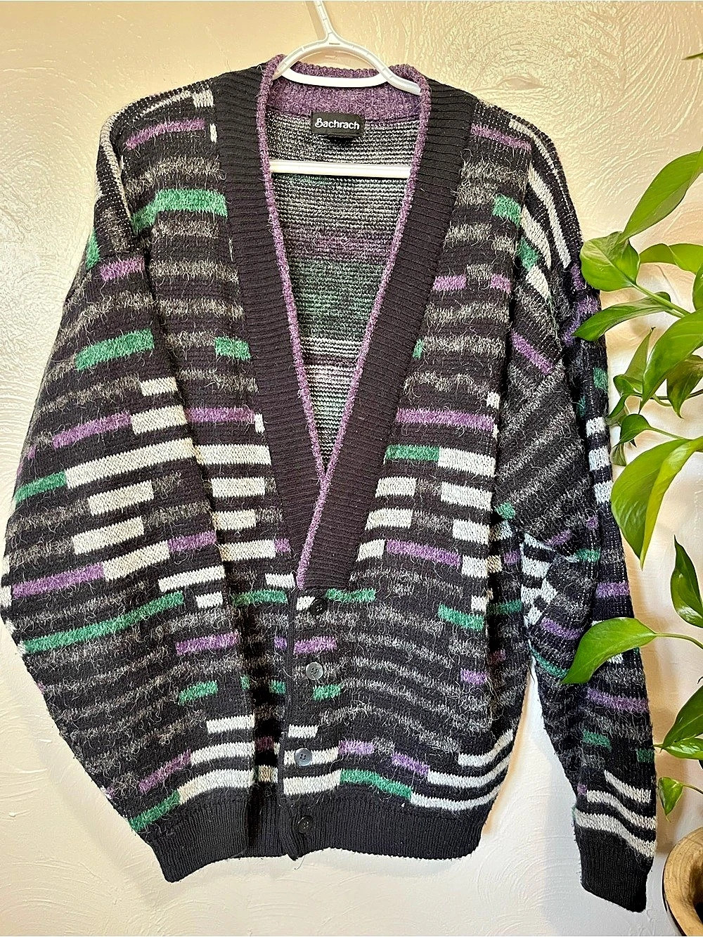 BachrachKnit Cardigan in Black & Purple Size Medium